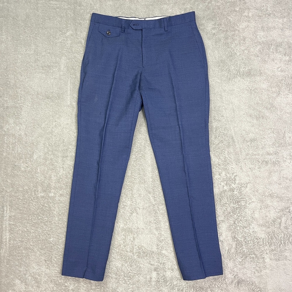 Charles Tyrwhitt Travel Pants Men's 32‎ Blue Trouser 100% Wool Career Modern Dad